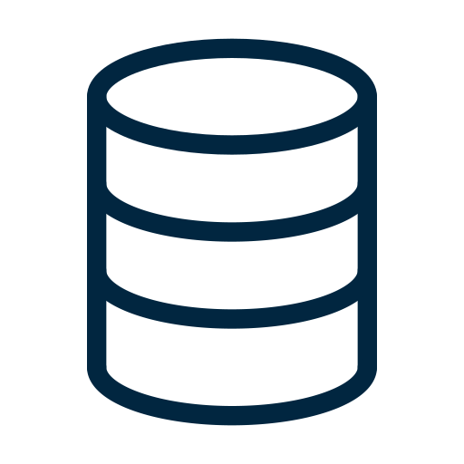 A dark blue icon representing a database or data storage system.