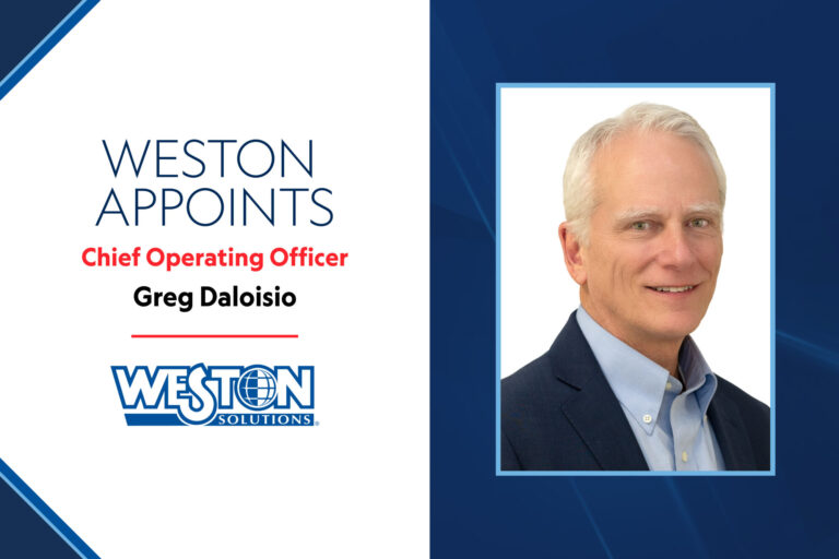A professional headshot of Greg Daloisio, the newly appointed Chief Operating Officer of Weston Solutions, displayed next to the company logo and announcement text.